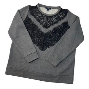 French Connection Misty Gray Lace Detail Long‎ Sleeve Sweatshirt - Women's